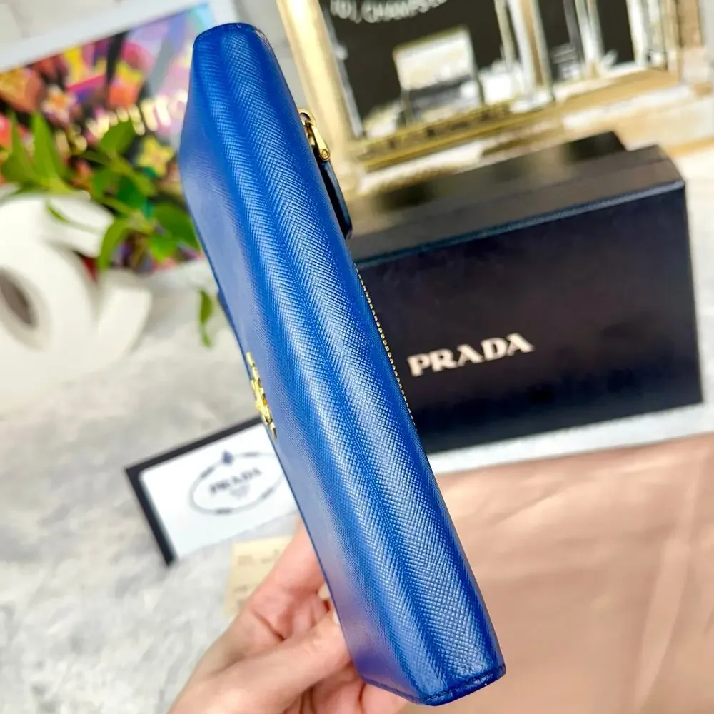 Prada Long Wallet Blue Saffiano Leather NICE Used with box Cute! - Picture 15 of 16